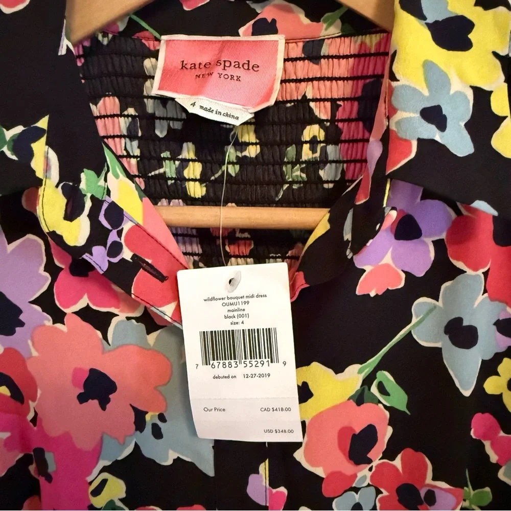 NWT Kate Spade Black Floral Sleeveless Maxi Dress Size 4